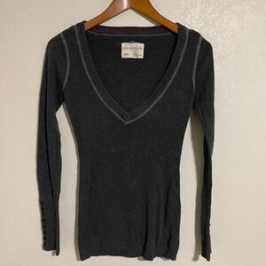 Aeropostale Dark Charcoal Sweater with Pink Neckline Stripe